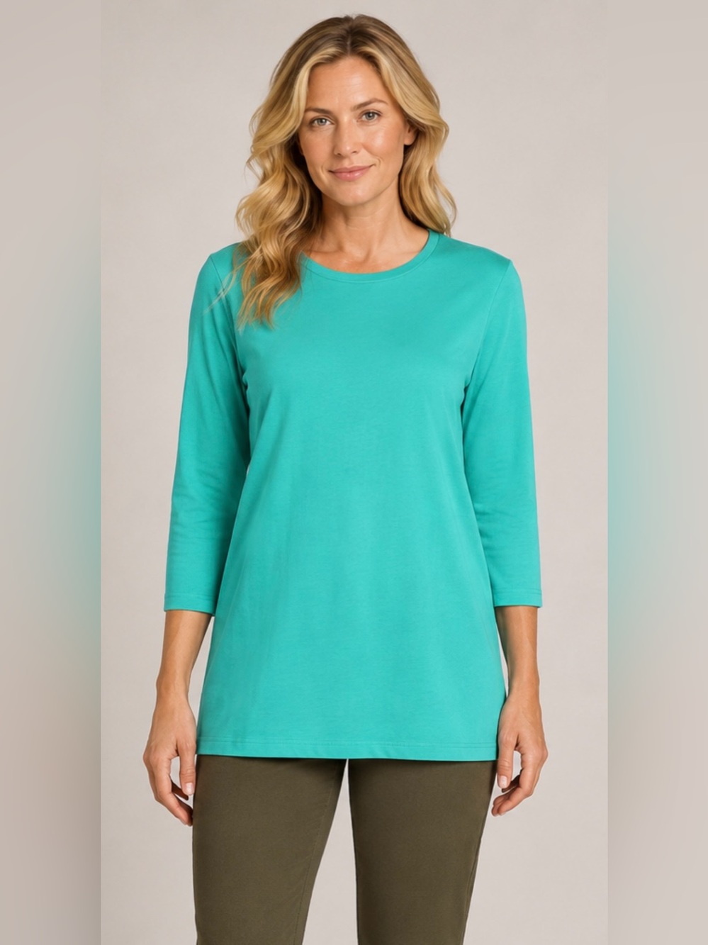 LANDSEND Women's Plus Size 3Q Sleeve 100% Cotton Supima Tunic